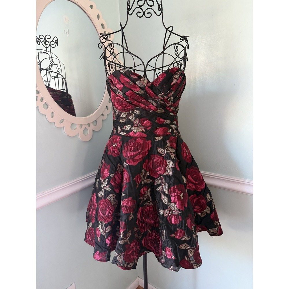 Jovani 00 Dress‎ Whimsigoth Gothcore Strapless Prom Dress Flare Roses